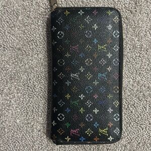 Louis Vuitton Tadashi Murakami black leather multicolor wallet, very well used.